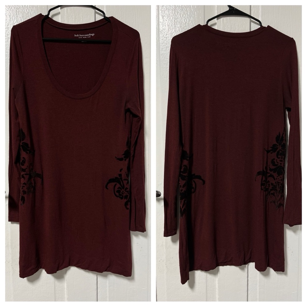 Soft Surroundings Burgundy scoop neck long sleeve tunic dress sz small